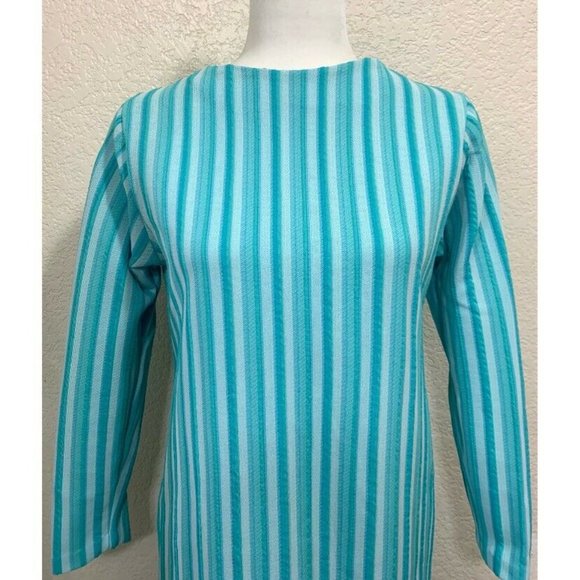 Handmade Vintage 80s Blue Long Sleeve Dress - Picture 4 of 6